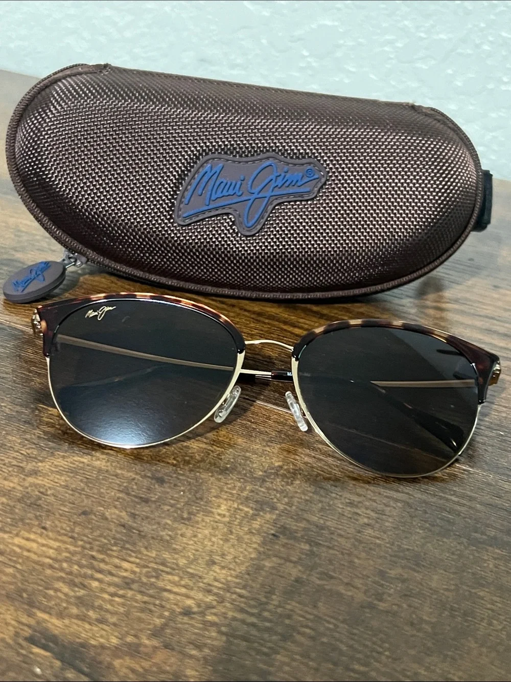Maui Jim MJ330-10 55[]18 Tortoise & Gold Half-Rim Sunglasses with Black Lenses